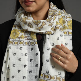 Yellow - pure wool sanganeri stole 25 - handcrafted