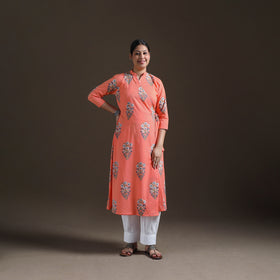 Gota Work Floral Sanganeri Block Print Cotton A-Line Angrakha Kurta for Women 19