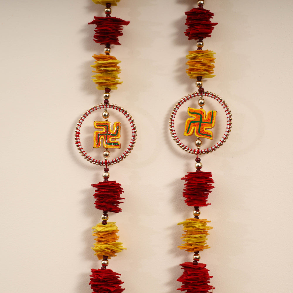 Chakra Swastik - Handmade Felt & Beadwork Wall Hanging (set of 2)