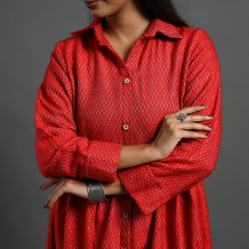 Aaisha Red Plain Button Down Woollen Dress 08