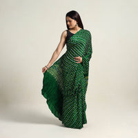 Green - Kutch Tie-Dye Gajji Silk Bandhani Saree with Blouse Piece 04