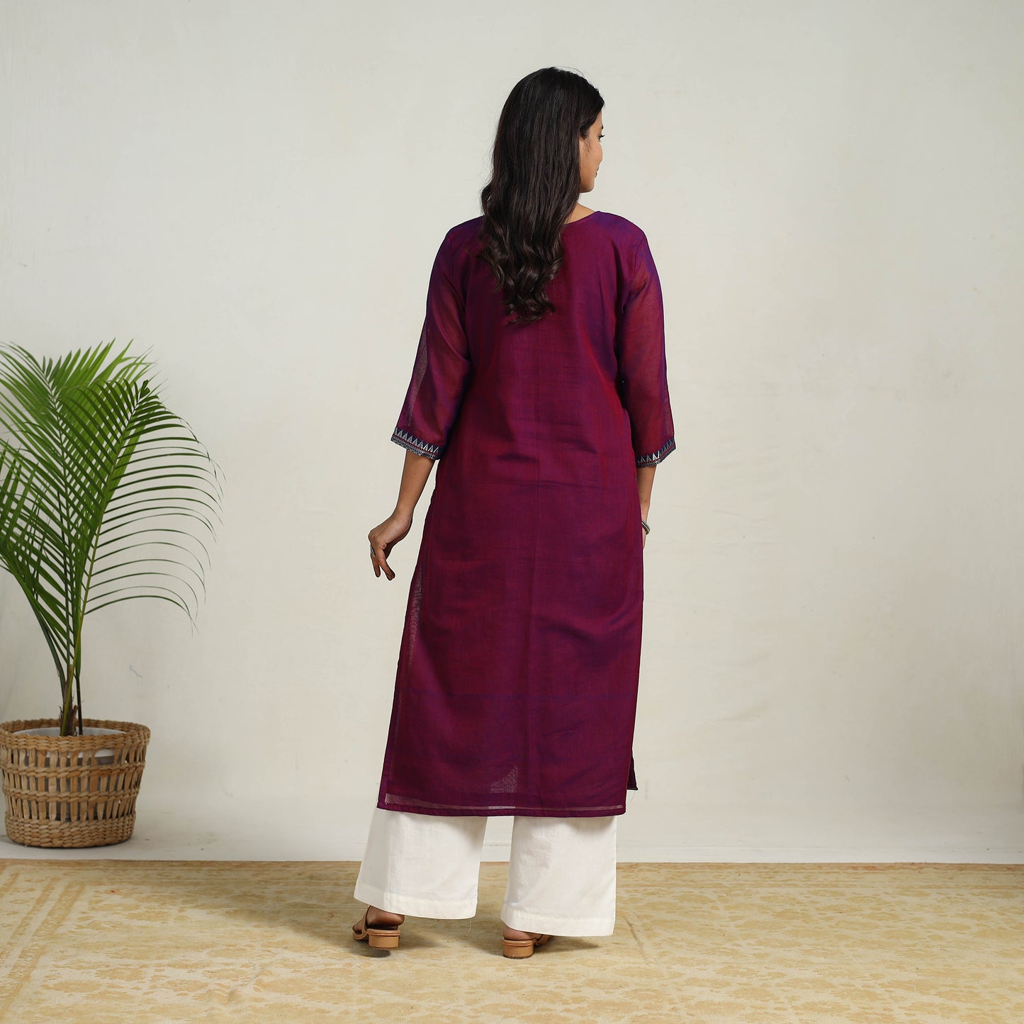 Purple - Gota Work Mercerised Cotton Straight Dharwad Kurta 06