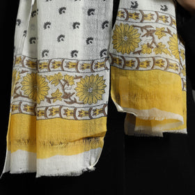 Yellow - pure wool sanganeri stole 25 - handcrafted