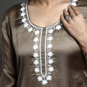 Buy Navy Blue Modal Silk Hand Embroidered Long Kurta l iTokri.com