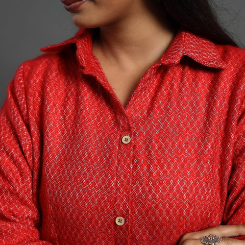 Aaisha Red Plain Button Down Woollen Dress 08