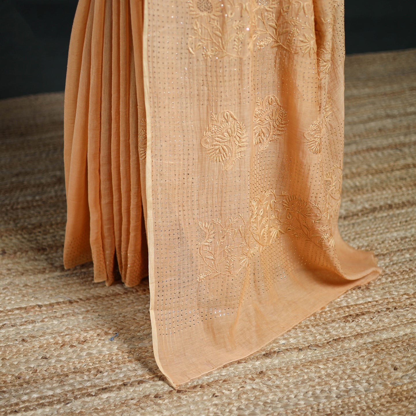 Lucknowi Chikankari Heavy Mukaish Work Pure Mul Chanderi Saree 03