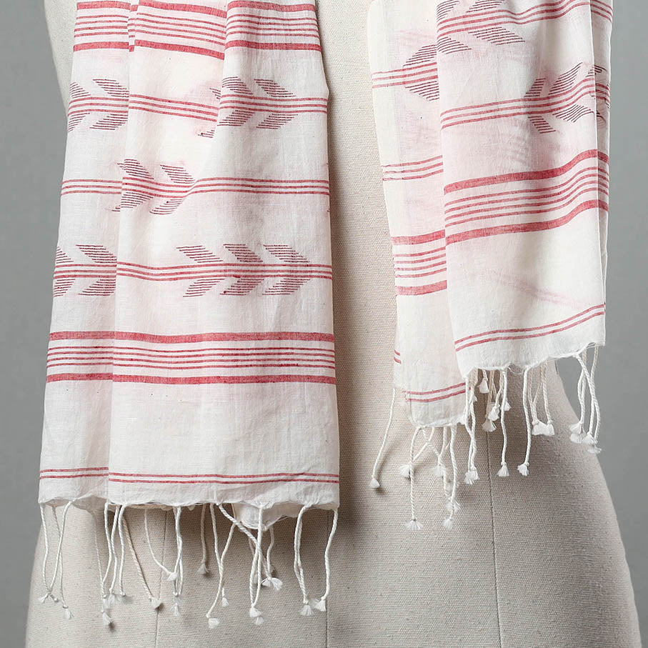 Handloom Cotton Burdwan Jamdani Stole with Tassels 04