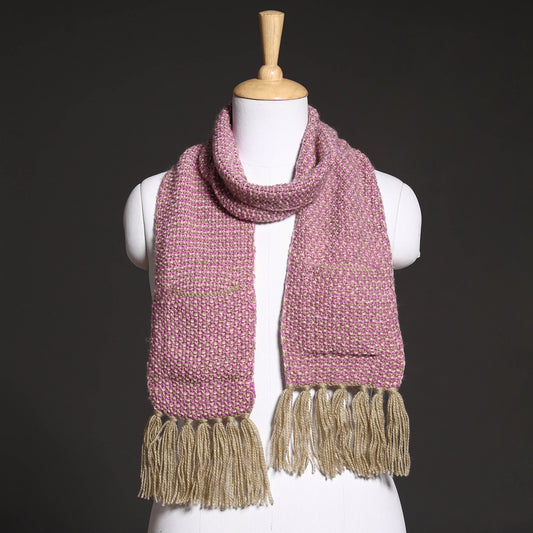 Pink - Kumaun Hand Knitted Woolen Muffler with Pockets