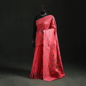 Pink - Hand Embroidered Silk Saree 65