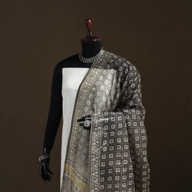 Grey - Gray - Ajrakh Vanaspati Hand Block Print Natural Dyed Kota Doria Cotton Dupatta 15