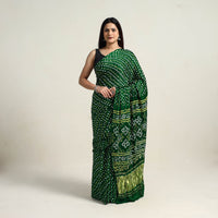 Green - Kutch Tie-Dye Gajji Silk Bandhani Saree with Blouse Piece 04