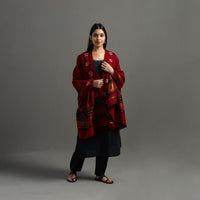 Red - Kutch Ahir Hand Embroidery Woollen Shawl 54