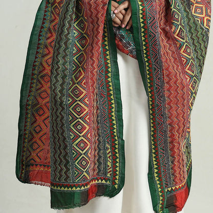 Multicolor - Bengal Kantha Embroidery Tussar Silk Handloom Dupatta 148