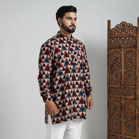 Ajrakh Block Printed Cotton Men Short Kurta 07