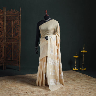 Lucknowi Chikankari Heavy Mukaish Work Pure Mul Chanderi Saree 04