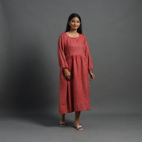  Ruhi Brick Red Plain Flared Woolen Dress 