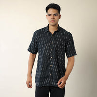 Black - Pochampally Ikat Weave Cotton Men Half Sleeve Shirt 10