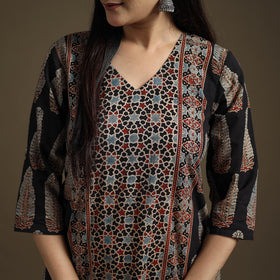 Hand Block Print Cotton Straight Long Ajrakh Kurta for Women 12
