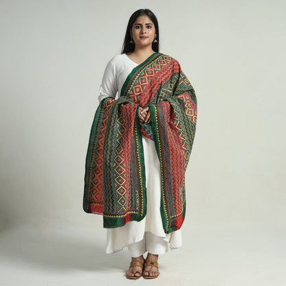 Multicolor - Bengal Kantha Embroidery Tussar Silk Handloom Dupatta 148
