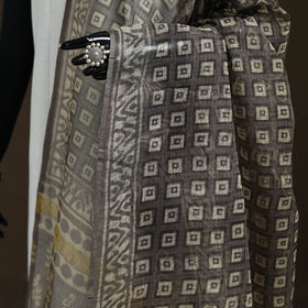 Grey - Gray - Ajrakh Vanaspati Hand Block Print Natural Dyed Kota Doria Cotton Dupatta 15