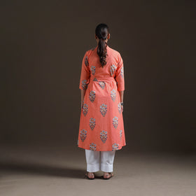 Gota Work Floral Sanganeri Block Print Cotton A-Line Angrakha Kurta for Women 19