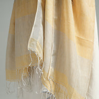 Beige - Bengal Jamdani Handloom Linen Dupatta with Tassels 14