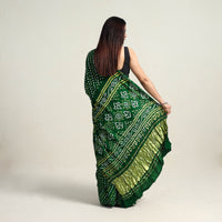 Green - Kutch Tie-Dye Gajji Silk Bandhani Saree with Blouse Piece 04