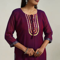 Purple - Gota Work Mercerised Cotton Straight Dharwad Kurta 06