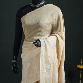 Lucknowi Chikankari Heavy Mukaish Work Pure Mul Chanderi Saree 04