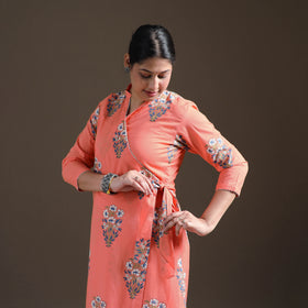 Gota Work Floral Sanganeri Block Print Cotton A-Line Angrakha Kurta for Women 19
