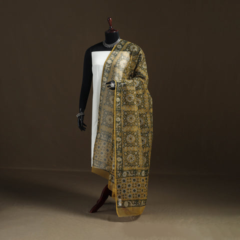 Ajrakh Vanaspati Hand Block Print Natural Dyed Kota Doria Cotton Dupatta 16