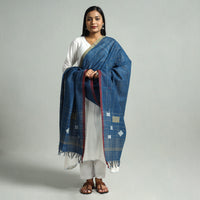 Blue - Godavari Jamdani Buti Handloom Handspun Cotton Dupatta with Tassels 12