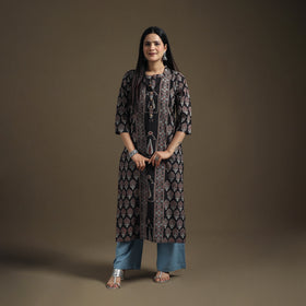 Hand Block Print Cotton Straight Long Ajrakh Kurta for Women 07