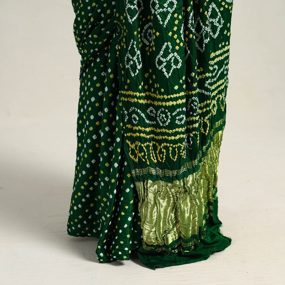 Green - Kutch Tie-Dye Gajji Silk Bandhani Saree with Blouse Piece 04