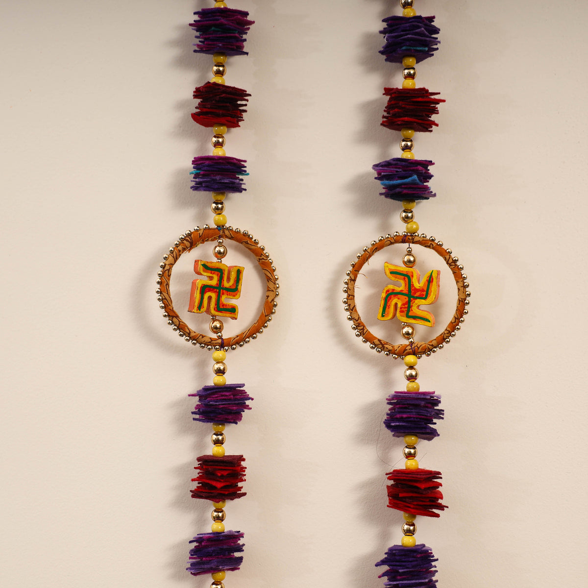 Chakra Swastik - Handmade Felt & Beadwork Wall Hanging (set of 2)