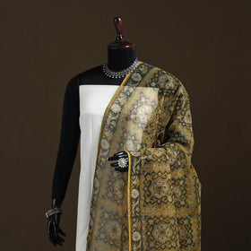 Yellow - Ajrakh Vanaspati Hand Block Print Natural Dyed Kota Doria Cotton Dupatta 16