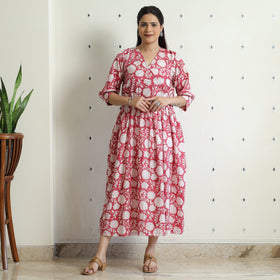 Buy Sanganeri Block Printed Cotton Angrakha Flared Dress Online at iTokri.com