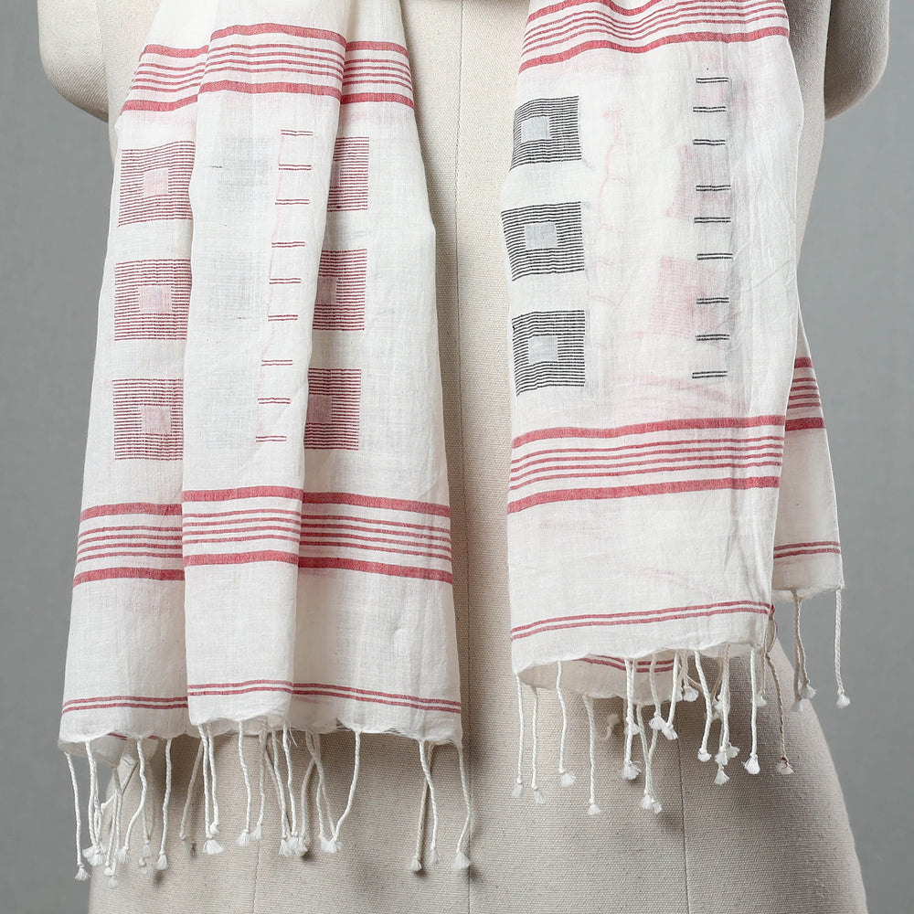 Handloom Cotton Burdwan Jamdani Stole with Tassels 10