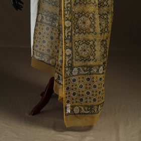 Yellow - Ajrakh Vanaspati Hand Block Print Natural Dyed Kota Doria Cotton Dupatta 16
