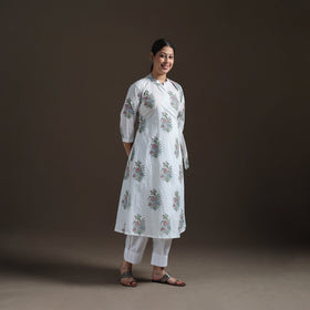 Gota Work Floral Sanganeri Block Print Cotton A-Line Angrakha Kurta for Women 17