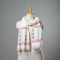  White Handloom Cotton Burdwan Jamdani Stole with Tassels