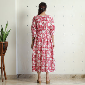 Buy Sanganeri Block Printed Cotton Angrakha Flared Dress Online at iTokri.com