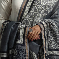 Grey - Block Printed Chanderi Silk Bagru Dupatta 29