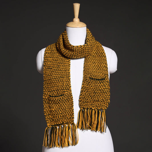 Yellow - Kumaun Hand Knitted Woolen Muffler with Pockets