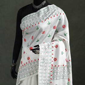 White - Bengal Nakshi Kantha Hand Embroidered Silk Saree 30