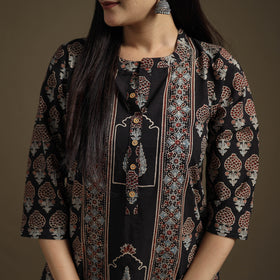 Hand Block Print Cotton Straight Long Ajrakh Kurta for Women 07
