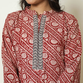 Red - Bagh Block Printed Cotton Kurta with Palazzo & Dupatta Set 14