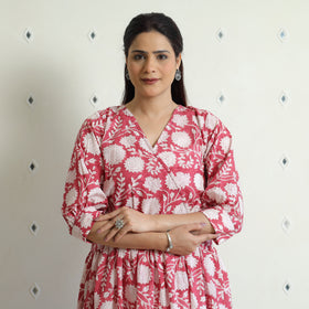 Buy Sanganeri Block Printed Cotton Angrakha Flared Dress Online at iTokri.com