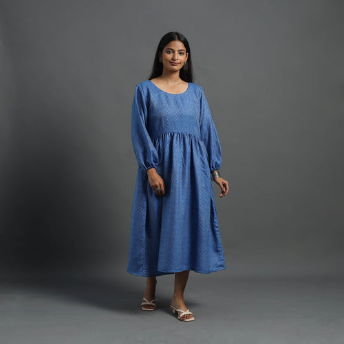 Jannat Blue Plain Flared Woollen Dress 01