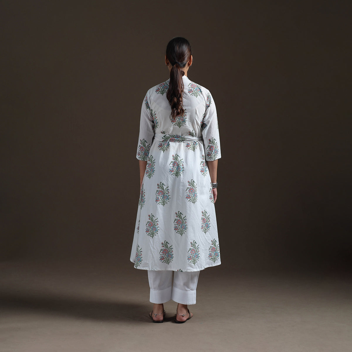 Gota Work Floral Sanganeri Block Print Cotton A-Line Angrakha Kurta for Women 17